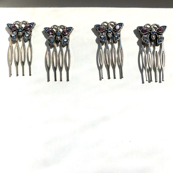 Bejewelled butterfly hair pins (set of 4) - Picture 2 of 3